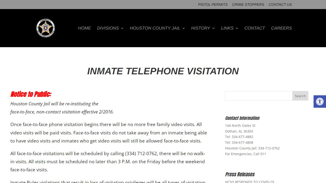 Inmate Telephone Visitation - Houston County Sheriff's Office - HCSO